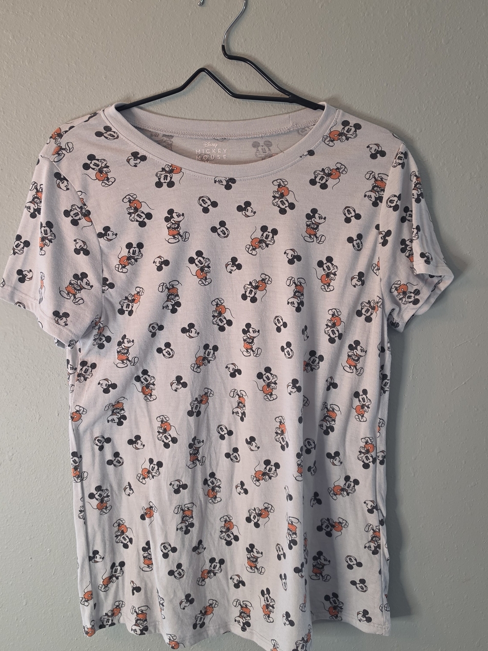 Disney Mickey Mouse Allover Print Graphic Tee Heather Gray Short Sleeve Shirt